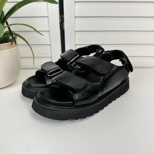 Princess Polly Rue Chunky Sandals Black Vegan Faux Leather Slingback Shoe Size 6 - Picture 1 of 9