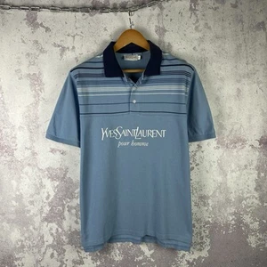 Camisa Polo Yves Saint Laurent YSL De Colección Logo Grande Azul Y2K Lujo Para Hombre Talla L - Imagen 1 de 13