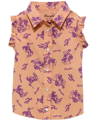 Camisa a Presión Wrangler para Niños Pequeños-Niñas Estampado Occidental Sin Mangas Perla - Foto 1 de 2