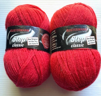 2 Balls AUSTERMANN Step Classic SW Wool & Nylon Sock Yarn 459 Yds Each RED #1004 - Image 1 of 3
