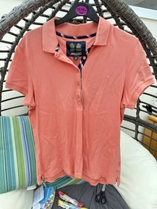 MUSTO Polo Shirt 14 Peach Womens Short Sleeve Top Collared - Picture 1 of 3