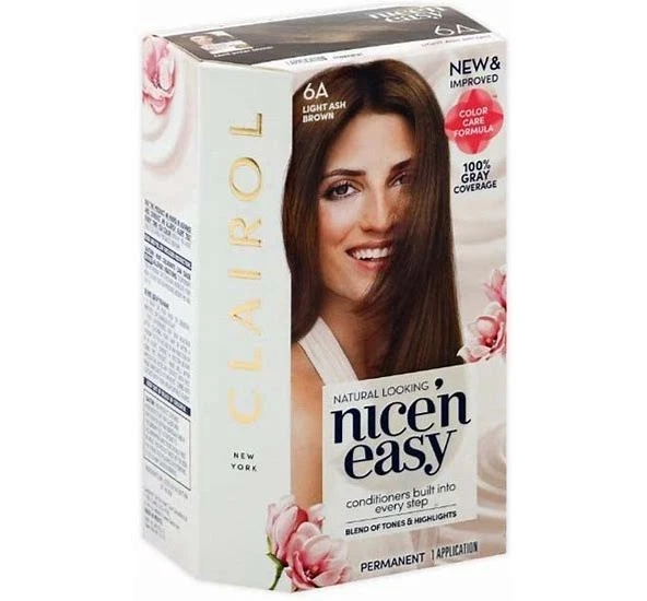 Tinte permanente para el cabello Clairol Nice'n Easy, color de cabello castaño ceniza claro 6A, paquete de 1 Foto 1 de 1