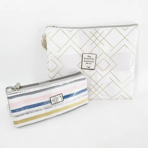 Borsa per trucco set di 3 sacchetti bianchi con cerniera a righe 2 misure - Foto 1 di 9