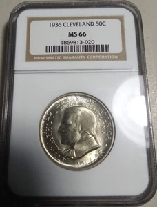 :1936 50C Moses Cleveland Commemorative Half Dollar Near Superb NGC MS66 Rare R3 - Picture 1 of 4