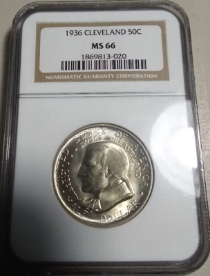 :1936 50C Moses Cleveland Commemorative Half Dollar Near Superb NGC MS66 Rare R3 - Image 1 of 4