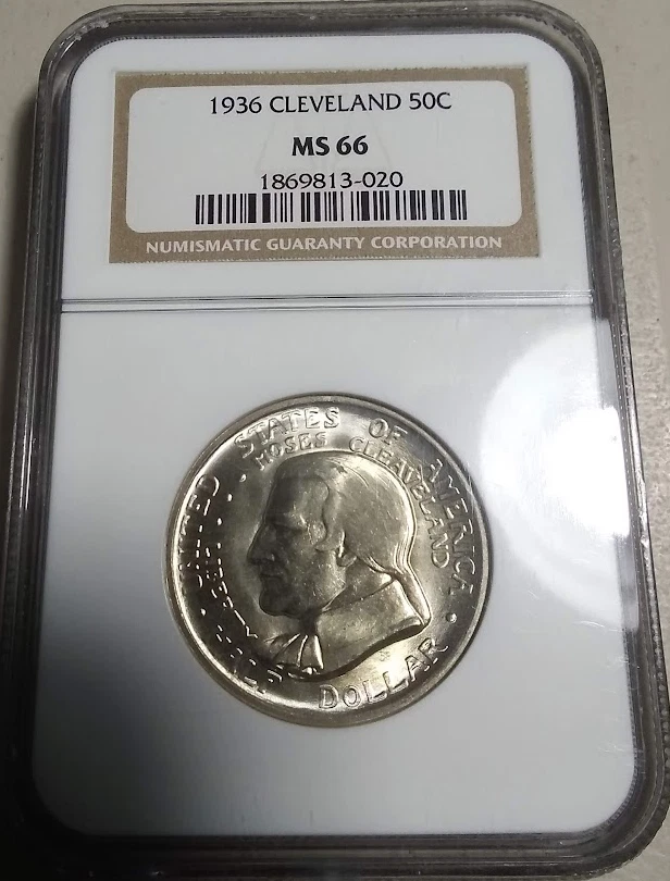 :1936 50C Moses Cleveland Commemorative Half Dollar Near Superb NGC MS66 Rare R3 - Image 1 of 4