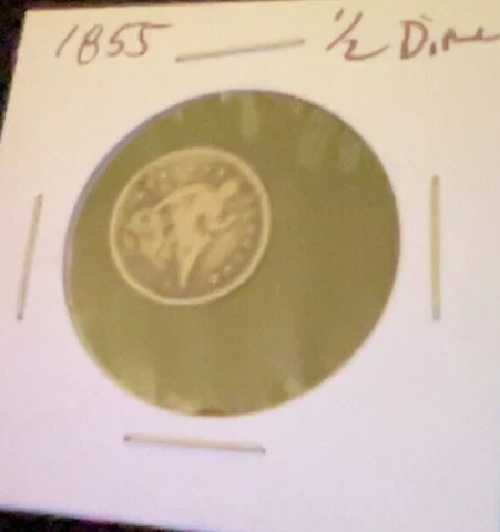 1855 1/2 Silver Dime. Very Good Condition Cover