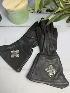 Womens Harley Davidson Black Leather GauntLet Gloves Chrome Hearts Style Vintage - Picture 1 of 11