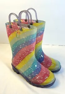 Western Chief Light Up Regenbogen Sterne Herzen Regenstiefel Mädchen leuchtend Größe 8 - Bild 1 von 8