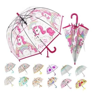 Kids Clear Bubble Umbrella Transparent Dome See Through Child Clear Red Unicorn - Picture 1 of 7