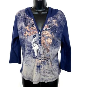 Y2K Retro Bling Hoodie 3/4 Sleeve Navy Blue Bicycle Floral French Retro P XL - Picture 1 of 11