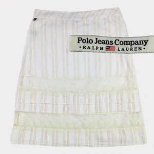 Ralph Lauren Polo Jeans Co A-Line Skirt Sz 6 Tiered Lace Stripe Knee Length BOHO - Picture 1 of 10
