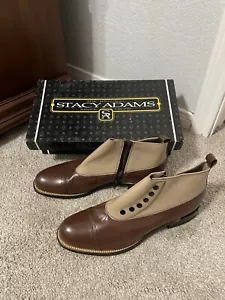 Stacy Adams Madison Dress Boots Brown Leather Mens 9 Spectator Spat Cap Two Tone - Picture 1 of 7