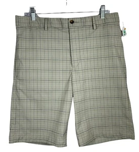 Mens GREG NORMAN Beige Plaid Flat Front Chino Golf Performance Shorts Size 34 - Picture 1 of 11