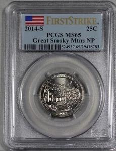 2014 S GREAT SMOKY MTNS NP QUARTER 25C PCGS MS65 FIRST STRIKE BUSINESS STRIKE 65 - Picture 1 of 2