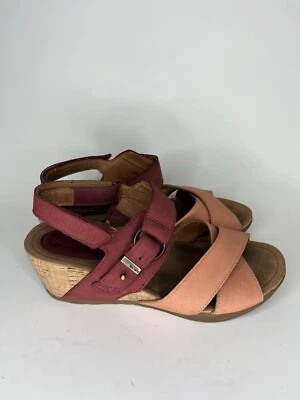 Bussola Womens 40 US 9 Sandals Wedges Shoes Coral Red Leather Platform Buckle - Image 1 of 4