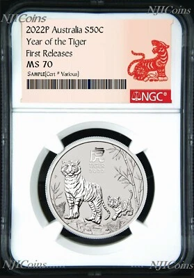 2022 P Australia Silver Lunar Year of the TIGER NGC MS 70 1/2 oz Bullion Coin FR - Image 1 of 2