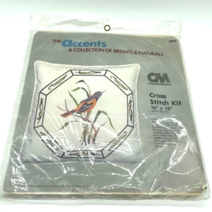 Vintage Columbia-Minerva Accents Cross Stitch Baltimore Oriole Pillow Kit 1981 - Picture 1 of 5