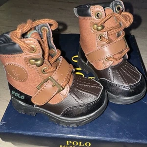 NIB Ralph  Lauren Polo Toddler Sz 5 Leather & Canvas Colby Boot - Picture 1 of 7