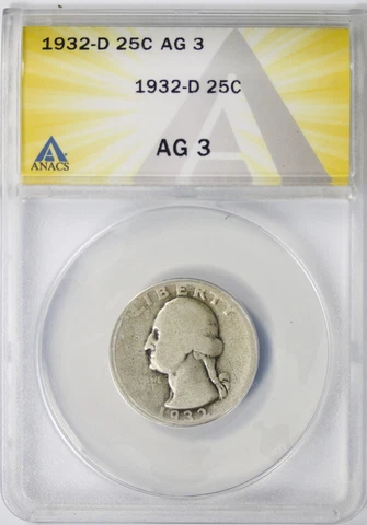 1932-D 25c Washington Quarter ANACS AG3 Cover