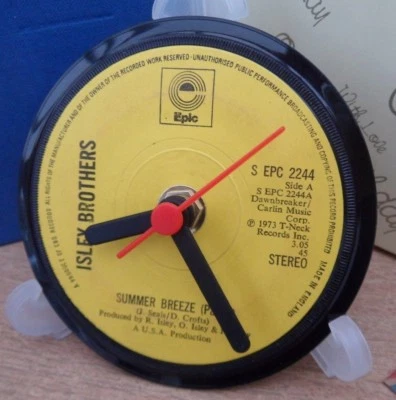 ISLEY BROTHERS CLOCK Side Table Desk Top Upcycled Vinyl Record Hit Single 4" - Image 1 of 3