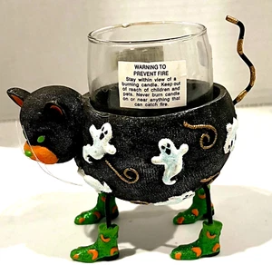 Gato Negro Halloween Caldero Fantasmas Usando Botas Único Votivo Candelabro - Imagen 1 de 11