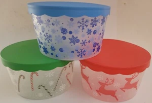 Christmas Plastic Cookie Candy Containers w Covers 4.5”Hx8”D, S24, Select: Theme - Picture 1 of 4