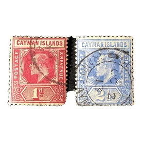 CAYMAN ISLANDS SCOTT # 9/10(2), 1p+21/2p. VALUES 1906 KEV11 ISSUE.USED - Picture 1 of 3