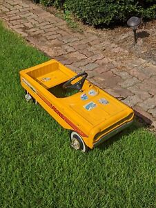 Vintage AMF yellow PACER Pedal Car~Metal Collectible Riding Hot Rod Automobile