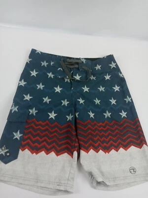Ocean Current Board Shorts Men Size 28 Stars Stripes Beach Surf Drawstring - Image 1 of 4