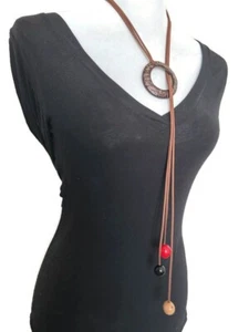 Coconut shell and pambil necklace, long lariat necklace organic jewelry TAG751 - Picture 1 of 5