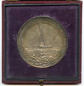 Francia Liberación de Canaux du Midi 1897 Medalla de Plata por Dubois 68mm 140gr Caja - Imagen 1 de 7
