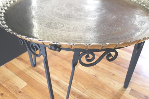 Antique/vintage Iron& Brass hand chased Tray/coffee table Old Hollywood Vibe! Cover