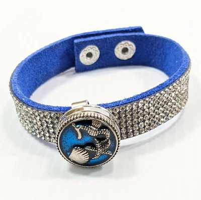 Brazalete de cristal de gamuza sintética azul concha de caballito de mar estrella de mar tono plateado 8 pulgadas Foto 1 de 4