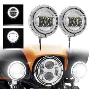 For Harley Touring 4.5 inch LED Spot Fog Passing Light Lamp + Housing Bracket - Picture 1 of 12