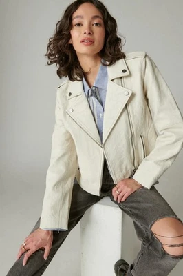 Lucky Brand Classic Moto Jacket White XL 100% Lambskin Leather Biker Fall Jacket - Image 1 of 4