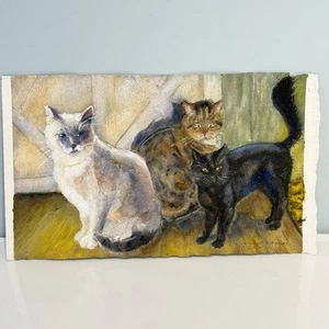 Original Watercolor Painting 3 Cats Barn Door Signed Jennifer Wheeler - Picture 1 of 8