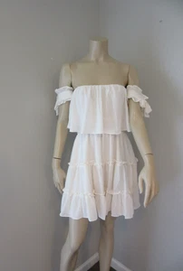 Mini Vestido Mable Anthropologie Blanco Rayna Hombro Descubierto M Volantes Capas - Imagen 1 de 6
