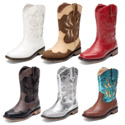 Kids Boys Girls Western Boots Square Toe Mid Calf Riding Boots Cowgirl Boots - Image 1 of 4