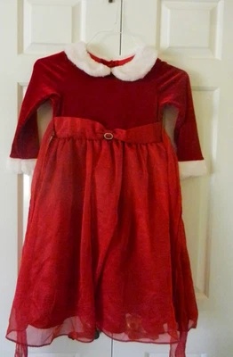 Jona Michelle, Girl's Red Dress With White Faux Fur Collar, Size 6 - Image 1 of 3