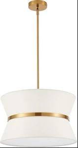 ELYCCUPA Modern Chandelier with Off-White Fabric Shade and Brass Finished - Picture 1 of 11