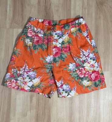 Lauren Ralph Lauren Size 2 Petite Linen Chino Shorts Women’s Orange Floral Print - Image 1 of 4