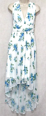 Vestido Halter Disney Princesa Blanco Alto-Bajo Juniors M Azul Floral Gasa Hada Foto 1 de 4