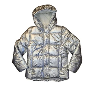 Amazon Essentials Kids Heavyweight Hooded Puffer Jacket Size Med Metallic Silver - Picture 1 of 7
