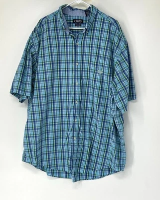 Chaps Green Blue Plaid button down shirt men’s 3XL tall Short Sleeve Pocket - Image 1 of 4