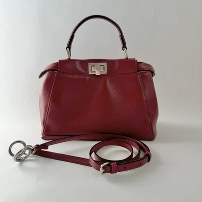 Fendi Nappa Elaphe Monster Eyes Mini Peekaboo Iconic Satchel Ruby Bois de Rose - Image 1 of 4