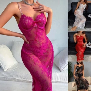 Sheer Lace Maxi Dress with Floral Pattern Spaghetti Strap for Women All Season - Picture 1 of 32