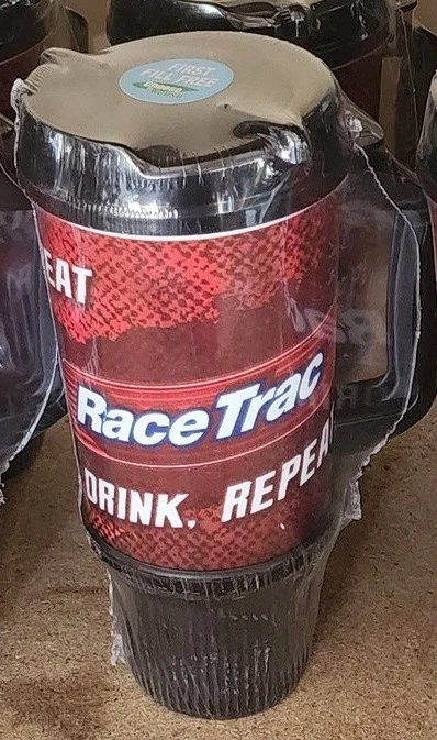 Taza de viaje RaceTrac 32 oz bebida. Repetir. Mango recargable sellado negro rojo Foto 1 de 3