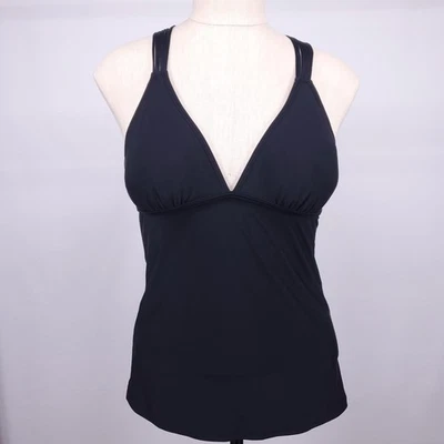 Tankini Top Sz M Black Padded Cup Strappy Criss-cross Back Beachwear Vacation - Image 1 of 4