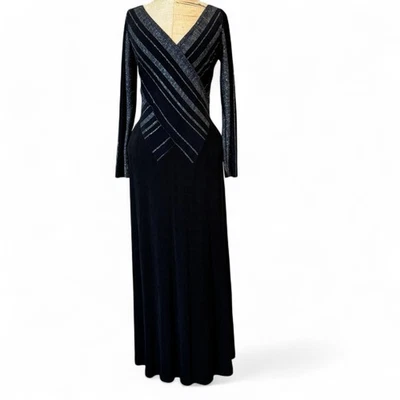 Винтажный кэш платье женщин черный серебряный маленький надежном макси платье свадьбы официальное мероприятие - Изображение 1 из 4